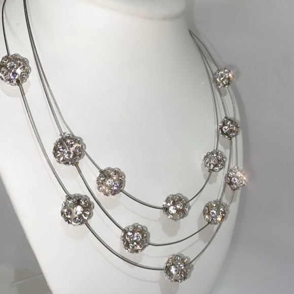 Floating Crystal Ball wire Necklace, Transparent Lucite, Genuine Crystals, new - Picture 4 of 8